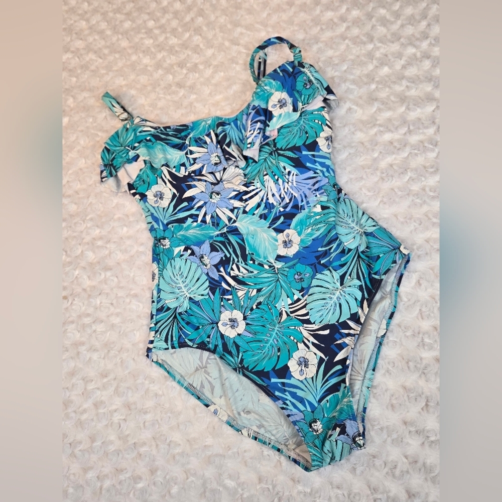 Tommy Hilfiger Blue Floral Women's One Piece Size 12 (6177)